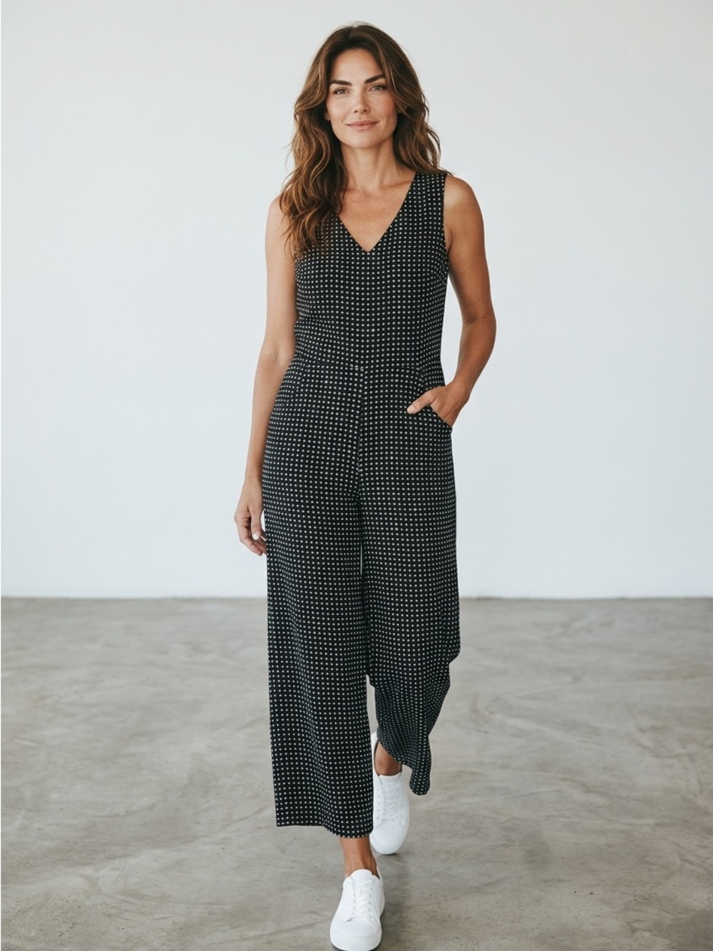 Karl Lagerfeld Black Jumpsuit with White Polka Dots